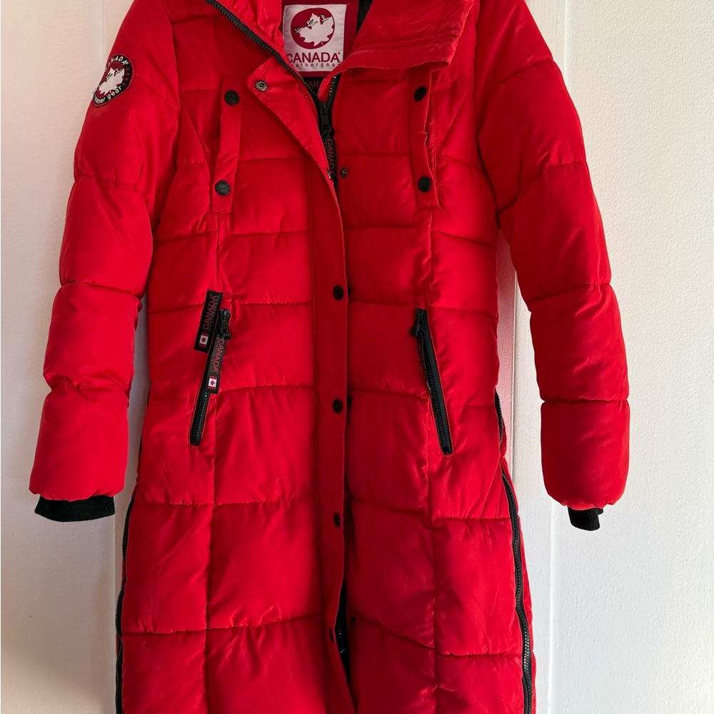 CANADA WeatherGear long length Red Puffer Jacket
